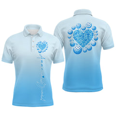 Maxcorners Custom Blue Heart Pickleball Polo Shirts For Men, Valentines Pickleball Couple Shirts