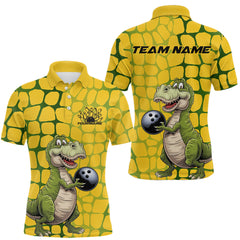 Maxcorners Custom Funny Yellow Dinosaur Bowling Team Men Polo Shirt, Bowling Tournament Team Shirt LM2509