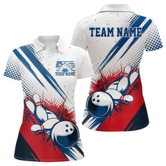 Maxcorners Custom Red, White And Blue Patriotic US Flag Bowling Polo Shirts For Men, Team Uniform LM2707