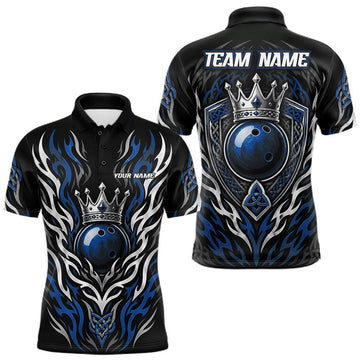Maxcorners Custom Black And Blue Irish Tribal Pattern Bowling Ball With Crown Men Polo Shirt LM0208