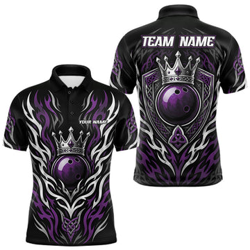 Maxcorners Custom Black And Purple Irish Tribal Pattern Bowling Ball With Crown Men Polo Shirt LM0208