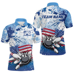 Maxcorners Custom Blue Camo Patriotic Bowling Polo Shirts For Men, Bowling Team Uniform LM0803