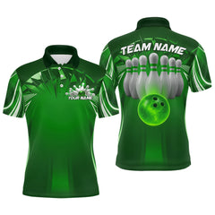 Maxcorners Custom Green Bowling Tournament Bowling Polo Shirts For Men With Team Name MT1006