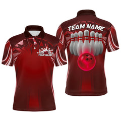 Maxcorners Custom Red Bowling Tournament Bowling Polo Shirts For Men With Team Name MT1006