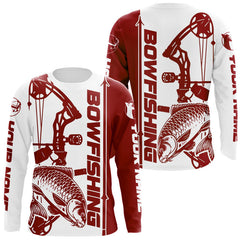 Maxcorners Custom Red And White Bowfishing Carp Long Sleeve Fishing Shirts, Carp Bow Fishing Shirt LM0607