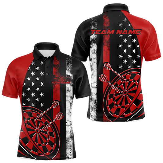 Maxcorners Custom Red Thin Line US Flag Patriotic Dartboard Dart Men Polo Team Shirts, Dart Jerseys LM1903