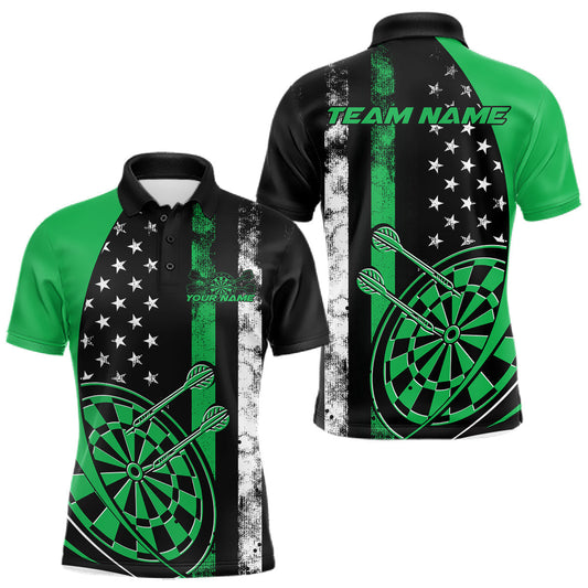 Maxcorners Custom Green Thin Line US Flag Patriotic Dartboard Dart Men Polo Team Shirts, Dart Jerseys LM1903