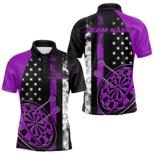 Maxcorners Custom Purple Thin Line US Flag Patriotic Dartboard Dart Men Polo Team Shirts, Dart Jersey LM1903
