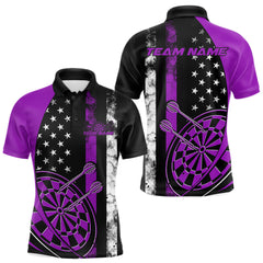Maxcorners Custom Purple Thin Line US Flag Patriotic Dartboard Dart Men Polo Team Shirts, Dart Jersey TU1208