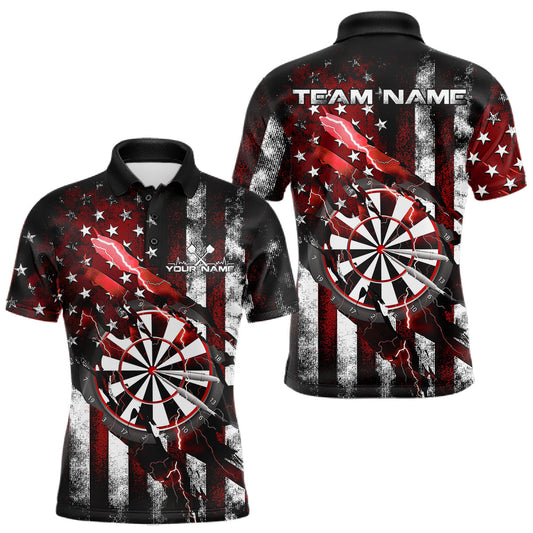 Maxcorners Custom Red Thunder Lightning Patriotic Dart Men Polo Shirts, Vintage Dart Jerseys LM1903