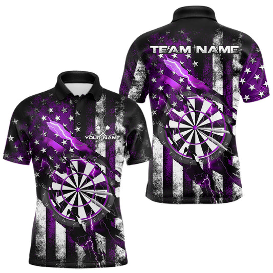 Maxcorners Custom Purple Thunder Lightning Patriotic Dart Men Polo Shirts, Vintage Dart Jerseys LM1903