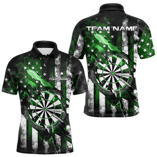 Maxcorners Custom Green Thunder Lightning Patriotic Dart Men Polo Shirts, Vintage Dart Jerseys LM1903