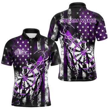 Maxcorners Custom Purple Thunder Lightning Patriotic Dart Team Polo Shirts For Men, Dart Jerseys LM1903