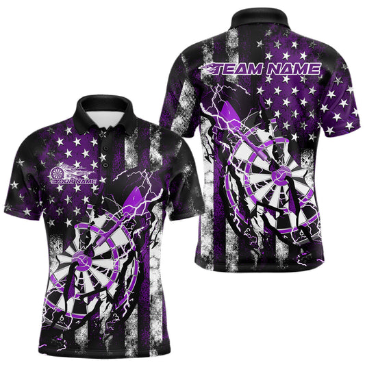 Maxcorners Custom Purple Thunder Lightning Patriotic Dart Team Polo Shirts For Men, Dart Jerseys LM1903