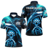 Maxcorners Custom Blue Thunder Lightning Grim Reaper Skull Halloween Bowling Polo Shirts For Men LM1809