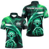 Maxcorners Custom Green Thunder Lightning Grim Reaper Skull Halloween Bowling Polo Shirts For Men LM1809