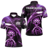 Maxcorners Custom Purple Thunder Lightning Grim Reaper Skull Halloween Bowling Polo Shirts For Men LM1809