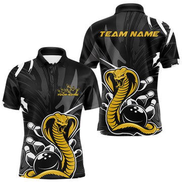 Maxcorners Custom Yellow Cobra Snake Bowling Team Jerseys, Bowling Polo Shirts For Men LM1203
