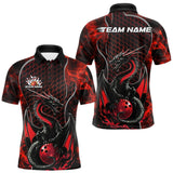 Maxcorners Custom Black And Red Fire Flame Dragon Bowling Polo Shirt For Men, Dragon Bowling Jersey LM1809