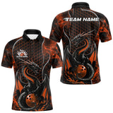 Maxcorners Custom Black And Orange Fire Flame Dragon Bowling Men Polo Shirt, Dragon Bowling Jersey LM1809