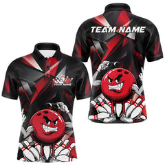 Maxcorners Black And Red Custom Funny Bowling Team Polo Shirts For Men, Bowling Jerseys LM2206