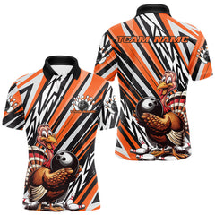 Maxcorners Custom Orange Funny Thanksgiving Turkey Bowling Team Men Polo Shirts, Bowling Jerseys TU1908