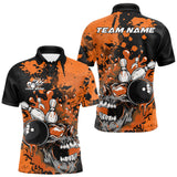 Maxcorners Custom Black And Orange Splatter Skull Bowling Team Men Polo Shirt, Halloween Outfit TU1908