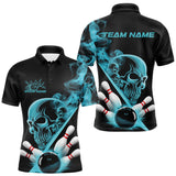 Maxcorners Custom Blue Smoke Skull Men Bowling Team Polo Shirts, Hallowen Bowlers Jerseys TU2107