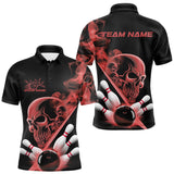Maxcorners Custom Red Smoke Skull Men Bowling Team Polo Shirts, Hallowen Bowlers Jerseys TU2107