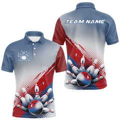Maxcorners Custom Red, White And Blue Patriotic Bowling Polo Shirts For Men, Bowling League Shirt LM2707