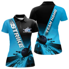 Maxcorners Custom Black And Blue Strike Bowling Polo Shirts For Men, Bowling Team Uniform LM2707