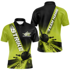 Maxcorners Custom Black And Green Strike Bowling Polo Shirts For Men, Bowling Team Uniform LM2707