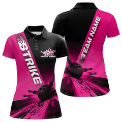 Maxcorners Custom Black And Pink Strike Bowling Polo Shirts For Men, Bowling Team Uniform LM2707