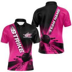 Maxcorners Custom Black And Pink Strike Bowling Polo Shirts For Men, Bowling Team Uniform LM2707