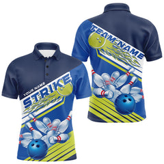 Maxxcorners Custom Blue And Green Flame Strike Bowling Team Men Polo Shirts, Bowling Jerseys MT0307