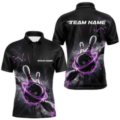 Maxcorners Custom Galaxy Purple Flame Bowling Polo Shirt For Men, Bowling League Team Uniform LM2707