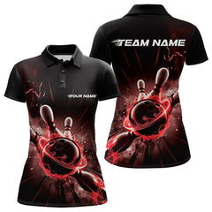 Maxcorners Custom Galaxy Red Flame Bowling Polo Shirt For Men, Bowling League Team Uniform LM2707