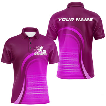Maxcorners Custom Purple Bowling Team Polo Shirts For Men, Bowling Tournament Bowling League Shirt