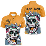 Maxcorners Custom Sugar Skull Bowling Polo Shirts For Men, Halloween Bowling Team Outfit LM0706