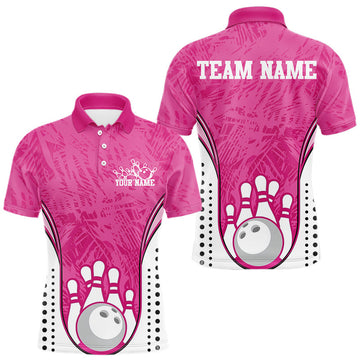 Maxcorners Custom Pink Camo Bowling Team Polo Shirts For Men, Bowling Jerseys Bowler Outfit LM0803