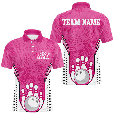 Maxcorners Custom Pink Camo Bowling Team Polo Shirts For Men, Bowling Jerseys Bowler Outfit LM0803