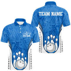 Maxcorners Custom Blue Camo Bowling Team Polo Shirts For Men, Bowling Jerseys Bowler Outfit LM0803