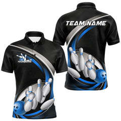 Maxcorners Custom Black Blue Bowling Team Jerseys, Bowler Uniform Bowling Polo Shirts For Men