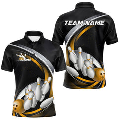 Maxcorners Custom Black Yellow Bowling Team Jerseys, Bowler Uniform Bowling Polo Shirts For Men