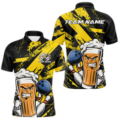 Maxcorners Custom Grunge Yellow Funny Bowling And Beer Polo Shirts For Men, Bowling Team Uniform 8 LM0803