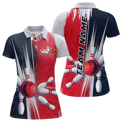 Maxcorners Custom Red, White And Blue Bowling Team Polo Shirts For Men, Bowling Jerseys LM2707