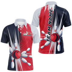 Maxcorners Custom Red, White And Blue Bowling Team Polo Shirts For Men, Bowling Jerseys LM2707