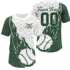 Maxcorners Custom Green Flame Team Baseball Jerseys For Men, Baseball Lovers Team Uniform LM2608