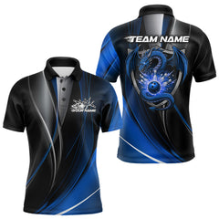 Maxcorners Custom Black And Blue Dragon Bowling Polo Shirts For Men, Dragon Bowling Jersey LM2206