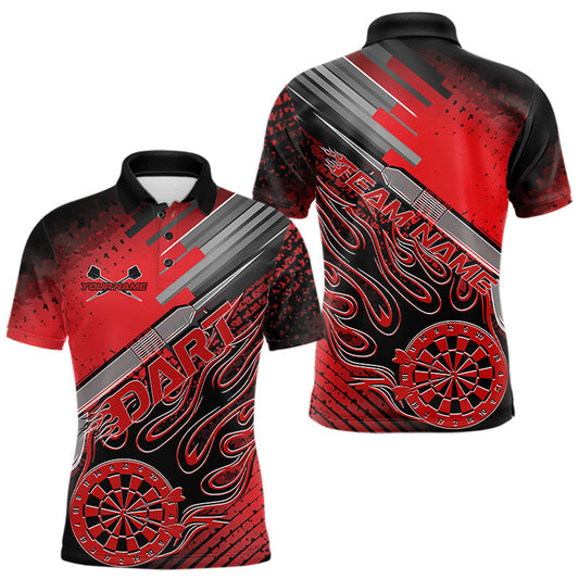 Maxcorners Custom Black And Red Flame Dartboard Dart Polo Shirts For Men, Dart Team Uniform LM1903